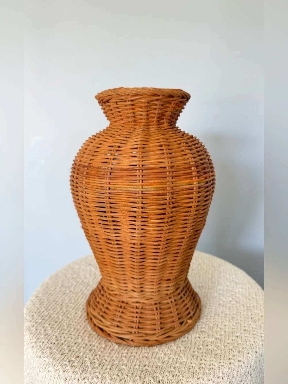 Vintage Woven Wicker Rattan Cottagecore Flower Vase Boho 12”